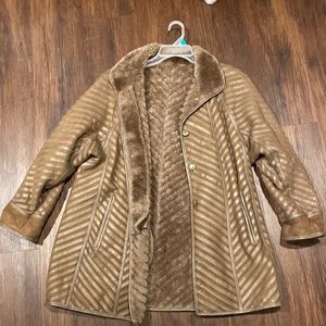 Vintage Brown Leather & Sheepskin Chevron Shearling Fur Coat